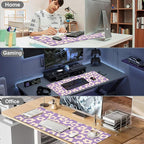 Purple Groovy Flowers Desk Mat,Large Vintage Floral Gaming Keyboard Mouse Pad,Non-Slip Rubber Base Desk Pad Thick Stitched Edges Waterproof Mousepad Mouse Mat 31.5"x11.8"