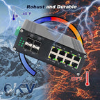 Industrial Managed 8-Port 10/100/1000Base-T PoE Switch with 4-Port 1000Base-X SFP, IEEE 802.3af/at 30W PoE Ethernet Switch, L2 Web Management Support Ring Network by USB-C Port Connection