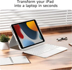 HOU Combo Keyboard Case for iPad 9th Generation (10.2", 2021)/8th Gen/7th Gen/iPad Air 3/Pro 10.5 2017 Multi-Touch Trackpad,7 Color Backlight,Rotatable & Detachable,Portrait/Landscape Modes,White