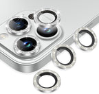 AGVEE 3+3 for iPhone 14 Pro 6.1" / 14 Pro Max 6.7" Camera Lens Protector, Bling Diamond & Bling Glitter Metal Ring 9H Tempered HD Glass Camera Screen Protector Cover Film, Silver