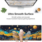 The Starry Night Desk Mat,Large Vincent Van Gogh Oil Painting Gaming Keyboard Mouse Pad,Non-Slip Rubber Base Desk Pad Thick Stitched Edges Waterproof Mousepad Mouse Mat 31.5"x11.8"