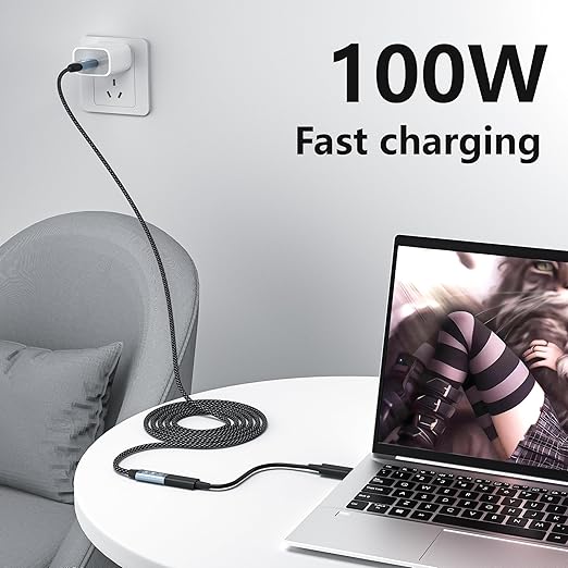 USB C Extension Cable 16.5FT, 20Gbps/100W USB3.2 Type C Extender Cord, 4K@60Hz Video Output Nylon Braided USB C Male to Female Extension Charging Cable Compatibility with Thunderbolt 4/3