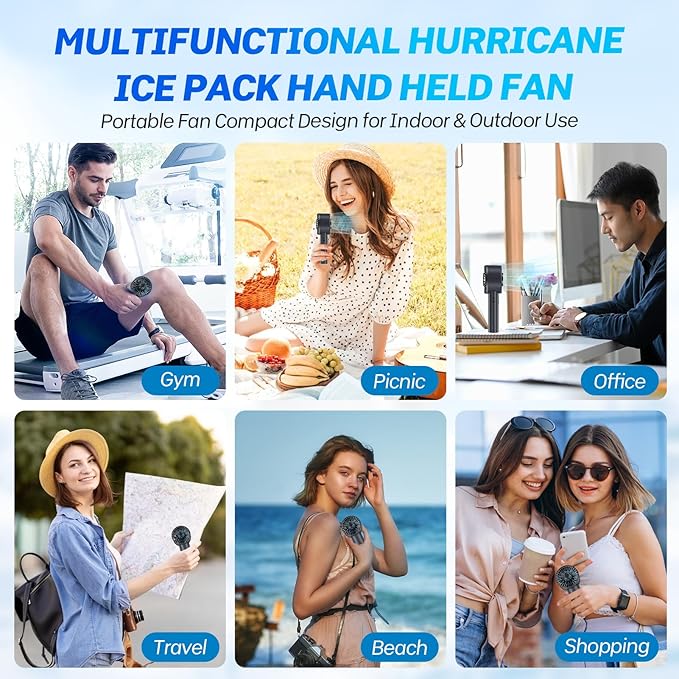 2025 Portable Handheld Ice Fan, Turbo Cooling Fans, 5200mAh, 100 Gear Hurricane Wind, ANC Silent Motor, Digital Display, USB C Rechargeable, Mini Icy Personal Electric Fan for Outdoor & Indoor (Black)