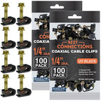 BEST CONNECTIONS Coaxial Cable Clips with Pre-Inserted Screw (200 Pack) – Black Single Cable Mounting Clamps for Coax Cable (RG6, RG59) and Ethernet Cable – Cord Fastener/Strain Relief Clip