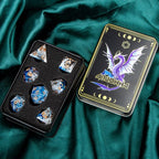 ARUOHHA Blue DND Resin Dice Set 7PCS Translucent Handmade RPG Polyhedral Sharp Edge Dice Set with Gift Box, Glitter Inclusions D and D Dice D20 D12 D10 D8 D6 D4