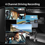 2025 Rear View Mirror Camera, 4 Channel Mirror Dash Cam Front and Rear Inside, 12" Touch Screen 360° Dash Camera for Cars, Wi-Fi, APP, GPS, IR Night Vision Backup Camera, Free 128GB SD Card