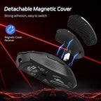 TENMOS M530 Wireless Gaming Mouse, 2.4G/Bluetooth/USB C Wired Rechargeable Mouse, 12000 DPI, RGB, 6 Programmable Buttons, Honeycomb Magnetic Cover, with Receiver Extender for Laptop/PC/Mac, Black