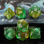 QMAY DND Dice Set -D&D Polyhedral Dice (7 Pcs) for Dungeons and Dragons (Pale Yellow and Green Glitter)