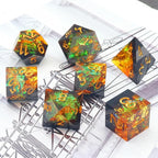 Haxtec Galaxy DND Dice Set Sharp Edge Dice with Dice Case Handmade Yellow Black Resin D&D Dice Set for TTRPGs Compatible with Dungeons and Dragons Gifts