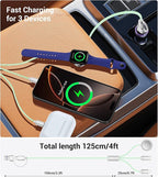 Temdan for Travel Vacation Essentials,3 in 2 USB C Cable for Apple Watch Charger/iPhone 16 Charger/Lightning,Multi Charging Cable Cord,Camping Essentials,Designed for iWatch &iPhone 16-12-4FT Green