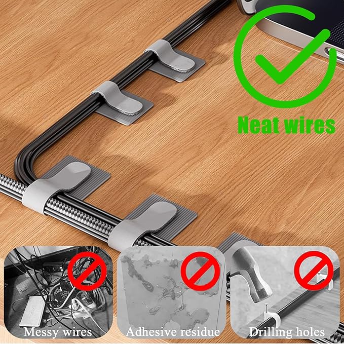 80PCS Hook and Loop Cable Ties, Hook and Loop Cable Straps, Under Desk Cable Management, Adhesive Cable Clips, Sticky-Back Cord Organizer for Desk, Household & Office Organization (White)