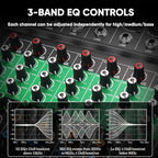 6 Channel Audio Mixer, Professional DJ Mixer Board Sound Music Mixing Console Digital Mixer with Reverb, Bluetooth, USB Port, 48V Phantom Power for Recording Karaoke Podcasting