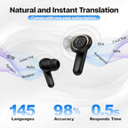 Active Noise Cancelling Wireless Earbuds with Real Time Translation, in Ear Bluetooth 5.4 Headphones Stereo Bass Ear Buds Translator via APP (Black)