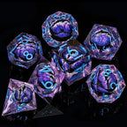 ARUOHHA DND Resin Dice Dragon Eye Dice Liquid Core Purple Sharp Edged Dice Set with Gift Box, Polyhedral D and D Dice Set Compatible with Dungeons Dragons Role Playing Game D20 D12 D10 D8 D6