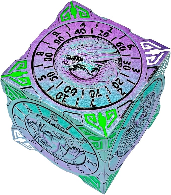 Spinner Dice 7-in-1 Metal DND Set – Premium Copper RPG Dice with 3D Monster Reliefs, Gyro Spinner & Collector’s Box for D&D,Chameleon Purple