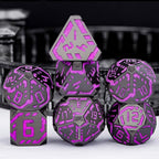 Metal DND Sci-fi Dice Set 7PCS Luminous Purple Stripe Polyhedral Dice for Dungeons Dragons RPG Role Playing Game, Glitter D and D Dice with Gift Box D6 D8 D10 D12 D20