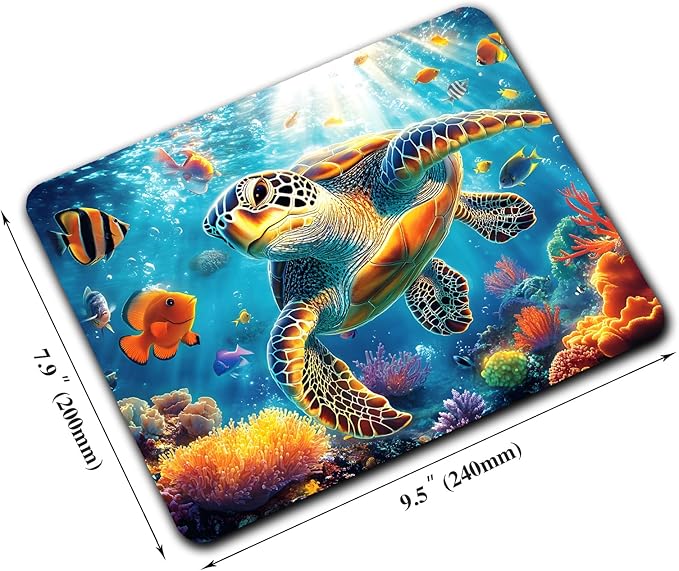 Sea Animal Colorful Turtle Mouse Pads for Desk, Portable Wireless Computer Mouse pad Small Design with Women, Non-Slip Rubber Base Laptop Mousepad 9.5" x 7.9" Smooth Surface for Office & Travel