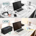 Bamboo Cable Management Box, Large Cord Organizer Box Cable Box to Hide Wires & Power Strips for Desktop Storage Cord Holder for Office Home,No Assembley Required (All Black, 1Medium)