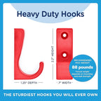 Heavy Duty Hooks for Hanging Coats, Jackets, Backpacks, Baseball Hats - Wall Mounted Rainbow Color Hangers for Kids, Perfect Hook for Classrooms, Bathroom Robes and Towels | J Hook 7-Pack