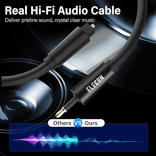 Elecan Mini Toslink to Toslink Digital Optical S/PDIF Audio Cable 50 Ft, Gold Plated Soft Flexible Fiber Optic Cable,Signal Protection PVC,Surround Sound for Soundbar,Home Theater,Hi-Fi System+Ties MI