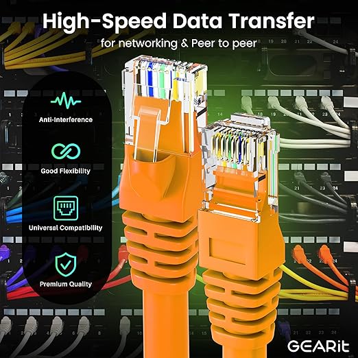 GEARit Cat 6 Ethernet Cable (24-Pack 4 Feet) Cat6 Network Patch, 10Gbps, RJ45, Snagless Cord, Gold-Plated Connectors, Internet for PC, TV, Tablet, Router, Printer, Servers, IT Data Center - Orange