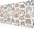 Mouse Pad, Large Boho Rainbow Desk Mat, Extended Non-Slip Gaming Keyboard Mousepad Desk Pad, Thick Stitched Edges Waterproof Mouse Mat 31.5"x15.7" (Scandi Rainbow and Stars Clouds)