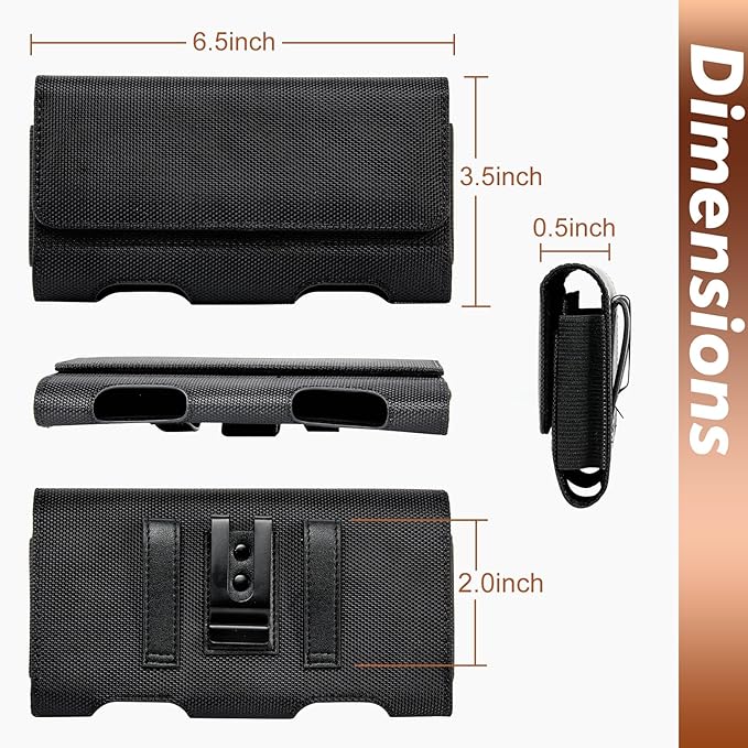 BECPLT Nylon Belt Holster Case Cell Phone Pouch Belt Holder Phone Holster Cover with Clip for iPhone 15 Pro Max 15 Plus 14 Pro Max 13 Pro Max Samsung Galaxy S24+ S23+ S22+ S21+ S23 FE (Black)