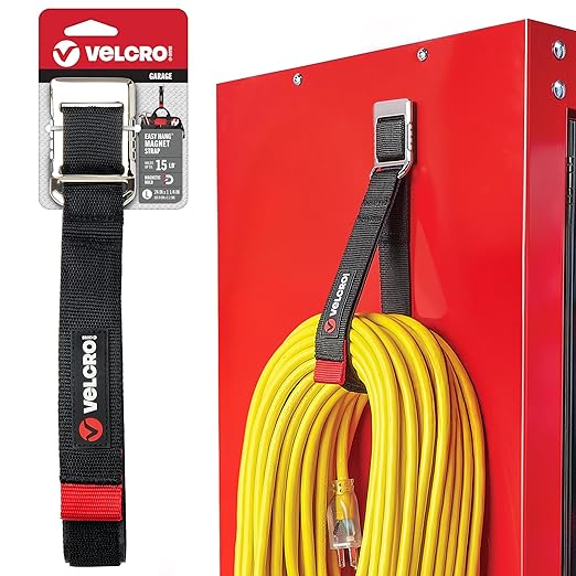 VELCRO Brand Heavy Duty Magnetic Storage Strap, Holds 15lbs, For Metal Surfaces such as Cabinets, Tool Boxes, Refrigerators and Shelves. Hang Tools, Extension Cords, Hoses, Large 24in x 1.25in
