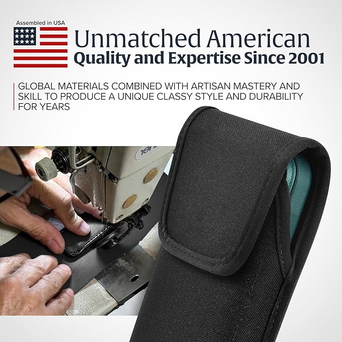 Turtleback Belt Clip for iPhone 16 Pro, 16e, 15 pro 14 Pro 13 Pro -Medium- Fits w/Shockproof Commuter Style Cases - Premium Black Nylon, Vertical Belt Holder, Magnetic Closure, HD Rotating Clip