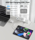 Jgstkcity Desk Clamp Power Strip,20W Fast Charging Station,Surge Protector Nightstand Edge Mount,1875W Extension Cord with Multiple Outlets,2 USB-C,2 USB-A,for Home Office (White, 10 FT)