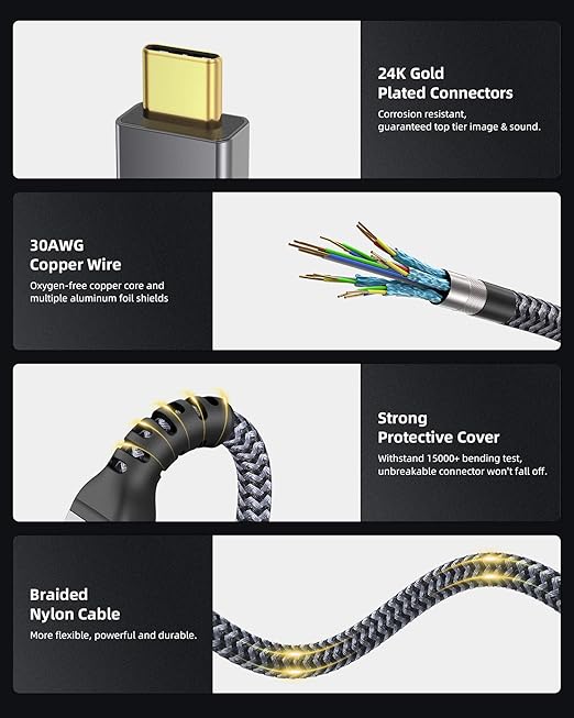 Maxonar [3.3Ft] Thunderbolt 4 Cable, 240W Thunderbolt Cable 40Gbps Sync 8K/5K@60Hz Display and for Thunderbolt 4, Thunderbolt 3, USB4, and USB-C Devices