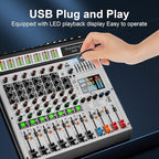 Depusheng AG8 Professional audio mixer 8 Channel with MP3 Player Source USB recording,With grouping and 2 AUX interfaces, 99DSP EFFECTfor Professional and Beginners