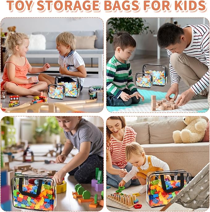 18 Packs Large Toy Storage Bags with Labels, Clear PVC Bags Travel Waterproof Kids Toy Organizer Bags with Zipper for Building Blocks Puzzle Kids Books (Black)