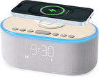 uscce Alarm Clock Bluetooth FM Radio: 10W Stereo Sound Speaker - Fast Wireless Charging for iPhone Samsung - Dimmable Clock Radio for Bedroom