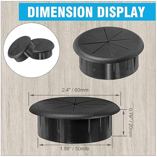 2" Black Desk Grommet, JTemgle Flexible Cable Grommet Rubber Cable Hole Cover Wire Organizer Caps Desktop Cord Management for Home Office TV Stands Tabletops, 5 Pieces
