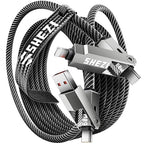 SHEZI Nylon Braided 4 in 1 USB C Cable 60W 10FT Compatible with Lightning Cable, Fast Charging for iPhone/iPad Charger Cord [480Mbps Data Sync],Multi Charging Cable with Type C/USB A, Grey