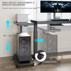 EUREKA ERGONOMIC Height Adjustable Computer Tower Stand, Illuminated Glass Panel PC Stand w/RGB Lights, 2-Tier CPU Holder Cart Under Desk, PC Floor Stand for Office Gaming, APP Control