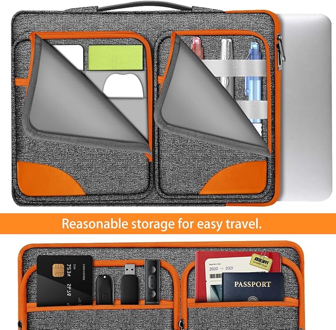 Hseok Laptop Case 15 15.6 16 inch Sleeve with Handle and Hidden Strap,Compatible with MacBook Pro 15.4 16, 360° Protective PC Briefcase with 4 Pockets for Laptop Accessory,Easy to Carrying,Gray-Orange