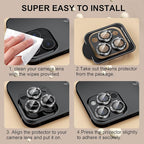 beuxece Compatible for iPhone 16 Pro/iPhone 16 Pro Max Camera Lens Protector, Bling Metal Tempered Glass Camera Screen Cover Accessories [Strong Adsorption][Case-Friendly]- Glitter Titanium Black