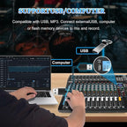12 Channel Audio Interfacer Sound Board Mixer DJ Mixer 16-Bit DSP Effect USB Audio Mixer +48V Phantom Power Bluetooth Mixer for Karaoke Studio Streaming Recording,Live Streaming