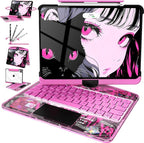 Intermerge Clear Keyboard Case for iPad Air 11" (M3/M2, 2025/2024), Air 5th/4th, Pro 11" 2022-2018, 360° Swivel Multi-Touch Trackpad, 7-Color Backlit, Pencil Holder, Type-C, Blush Pulse