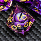 ARUOHHA DND Resin Dice Dragon Eye Dice Liquid Core Purple Sharp Edged Dice Set with Gift Box, Dungeons Polyhedral D and D Dice Set Compatible with D&D Role Playing Game D20 D12 D10 D8 D6