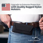 Turtleback Belt Clip for iPhone 16 Pro, 16e, 15 pro 14 Pro 13 Pro -Medium- Fits w/Shockproof Commuter Style Cases, Premium Black Nylon, Horizontal Belt Holder, Magnetic Closure HD Rotating Clip
