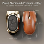 LUNAR ARTEFACTS Ambidextrous Rechargeable Bluetooth Wireless Computer Mouse Brown French Leather and Aluminum, Qi Enabled USB-C