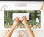 Anime Forest Desk Mat,Cute Green Mouse Pad,Kawaii Aesthetic Full Desktop Pad XXL Gaming Mousemat XL, Extended Korean Animals Bear Bunny Keyboard Mat Large 31.5x15.7 Inch Non-Slip&Stitched Edges