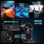 5.8GHz Wireless Conference Room Camera System | 3X 60fps PTZ Camera with Bluetooth Microphone, 50ft Range, Compatible with Zoom, OBS - Easy Setup for Worship and Online Meetings