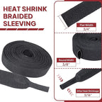Heat Shrink Fabric Tubing Braided Sleeving 2:1 - Abrasion Protection Flexibility Wiring Harness Cable Sheath (3/8" ID, 30ft)