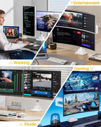 monTEK Dual Monitor Arm for up to 57" and 59.4 lbs Ultrawide Screen, Aluminum Heavy-Duty Gas Spring Vertical Stackable Curved Screen Adjustable Monitor Stand, 75/100mm Vesa Mount, White