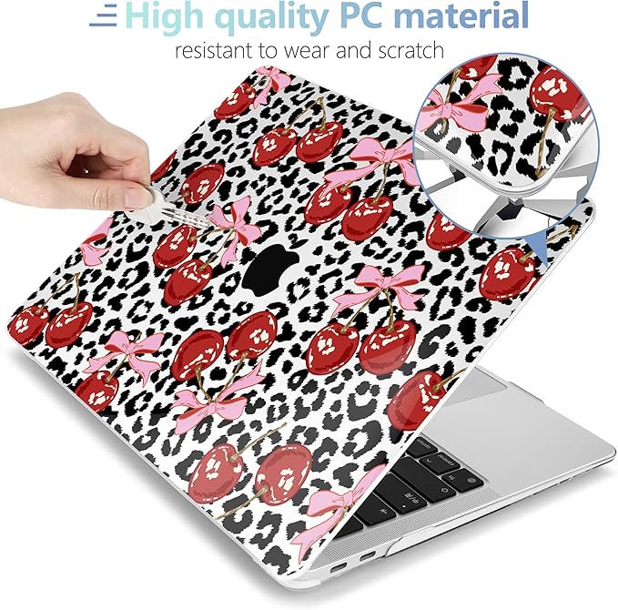MEEgoodo for MacBook Air 13.3 inch Case 2021 2020 2019 2018 A2337 M1 A2179 A1932, Laptop Shell for MacBook Air M1 with Keyboard Webcam Cover & Trackpad Film & Type C Adapter,Leopard & Cherry