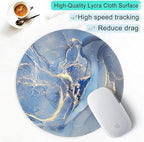 ITNRSIIET Round Mouse Pad with Stitched Edge Premium-Textured Waterproof Non-Slip Rubber Base Desktop Protection Mat Diameter 8.7 inches, Blue Marble Texture